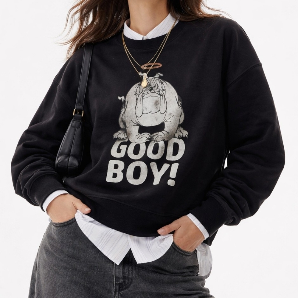 Urban Outfitters LC23 'Good Boy' Graphic Crew Neck Sweatshirt - Black Large NWT